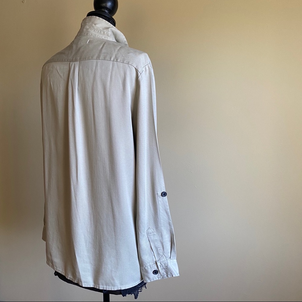 IP SOLD OUT Beige Long Sleeve Button Down Shirt Pockets - Picture 3 of 6